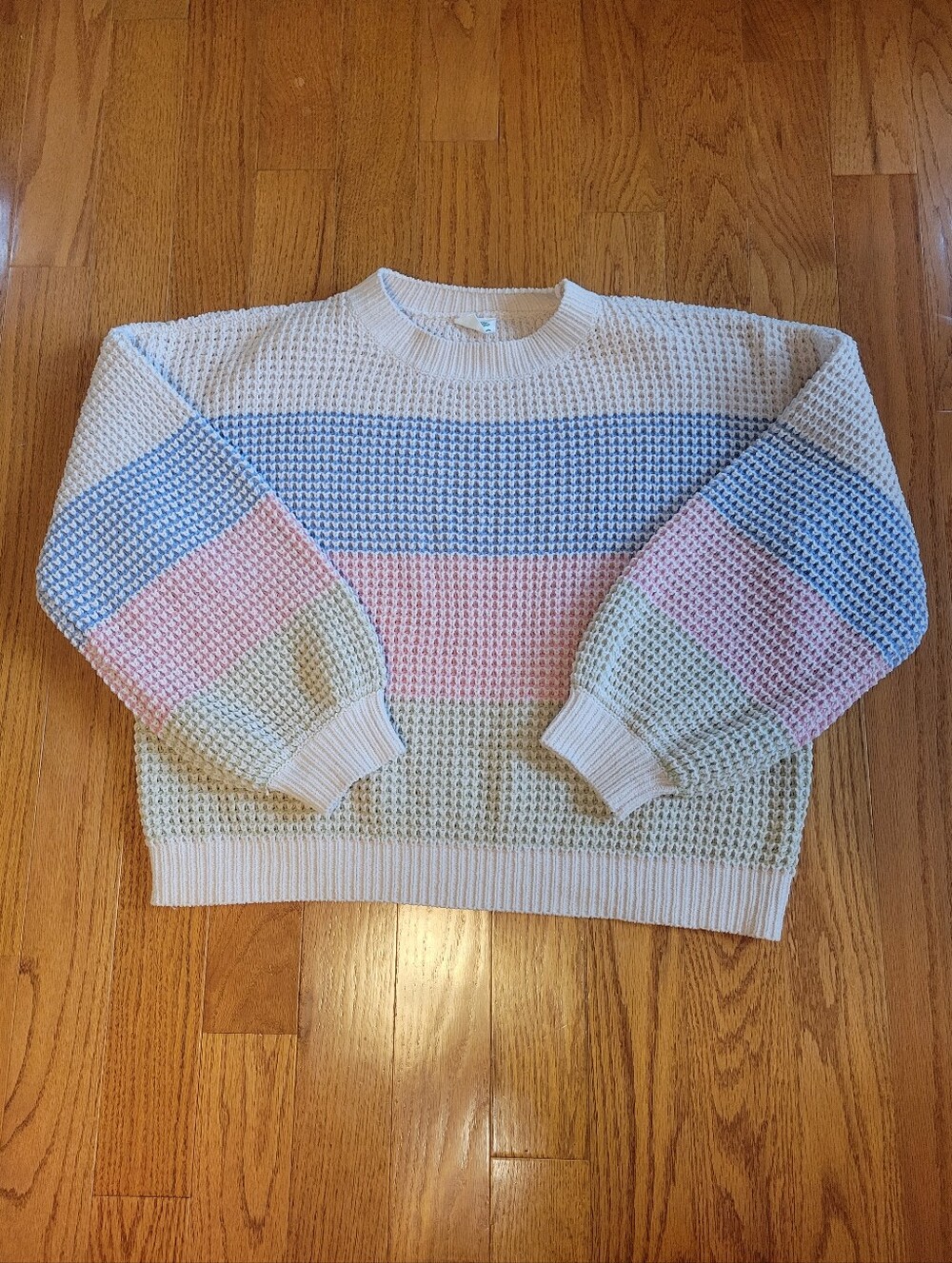 Pastel Waffle-Knit Crewneck Sweater